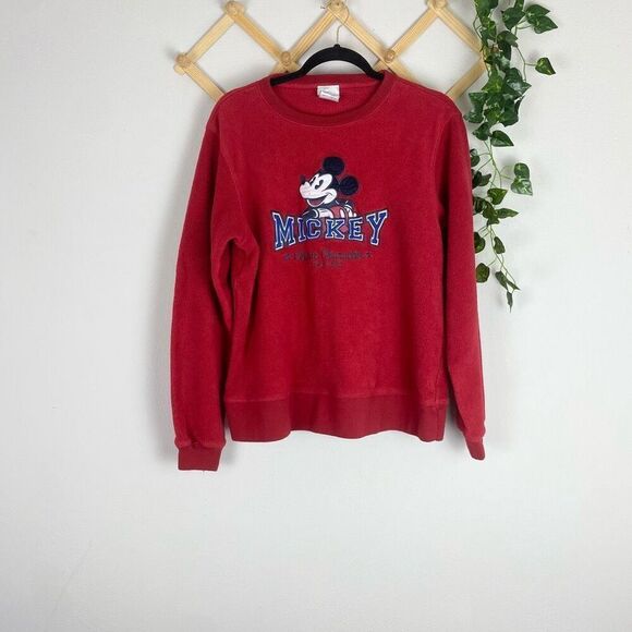 VINTAGE DISNEY Embroidered Fleece Sweatshirt Red Size Small GUC O473 - Picture 1 of 7